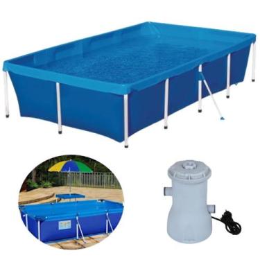 Imagem de Kit Piscina 3000 Litros Retangular Ferro Estruturada Mor + Bomba Filtr