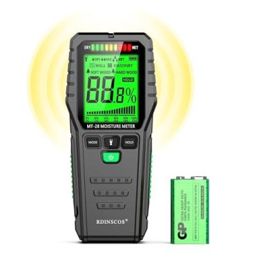 Imagem de RDINSCOS Medidor de umidade sem pino para detecção de vazamento, detector de danos causados pela água para madeira, drywall, concreto e materiais de construção – fácil calibração, retenção de dados e