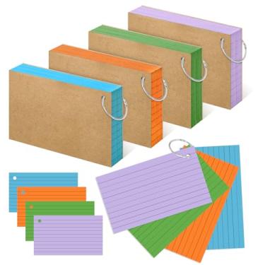 Imagem de YAGUAO Cartões coloridos de 8 x 12 cm com forro de anel, cartões pesados para estudar materiais escolares, faculdade, 200 unidades