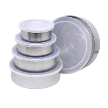 Imagem de Conjunto de Potes Tijelas em Aço Inox com Tampa de Silicone, 5 Peças