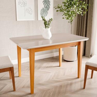 Imagem de Mesa De Jantar 4 Lugares 1,30m Tampo Mdf E Vidro Pés Madeira