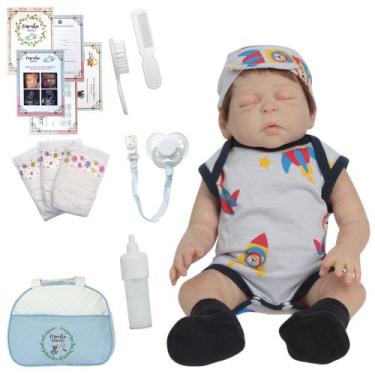 Imagem de Bebê Reborn Menino Fofinho 43cm Enxoval Aviador Completo - Cegonha Reb