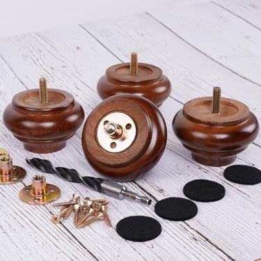 Imagem de DWYL & LWYD Conjunto de 4 pernas curtas de madeira de 5 cm para móveis, pernas de madeira de borracha resistente, pernas de substituição de sofá, pernas de sofá, pernas de armário, pés de móveis de