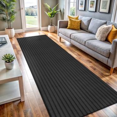 Imagem de Tapete antiderrapante 5 x 18 cm cinza escuro sólido listras de poliéster borracha traseira fácil de limpar interior tapete para sala de estar, cozinha, quarto, banheiro, sala de jantar (5 x 7 cinza
