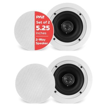 Imagem de Pyle Par 5,25 polegadas, montagem embutida na parede, 2 vias, sistema de alto-falante doméstico, conecções rápidas com mola, duplo cone de polipropileno, polímero, tweeter, som estéreo, 150 watts (PDIC1651RD)