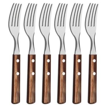 Imagem de Kit 6 Garfos De Mesa Tramontina Polywood Inox Cabo Castanho