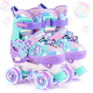 Imagem de Patins de sereia para meninas e crianças, Mosoulais patins ajustáveis com 4 tamanhos de luzes para crianças, patins femininos iniciantes para uso interno e externo para presentes de aniversário de
