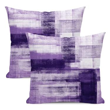 Imagem de AEIOAE Capas de almofada brancas ameixa roxa, 50 x 50 cm, conjunto de 2, capas de almofada de arte abstrata, geometria moderna, decoração de casa de fazenda, quadrada, decoração de casa de fazenda,