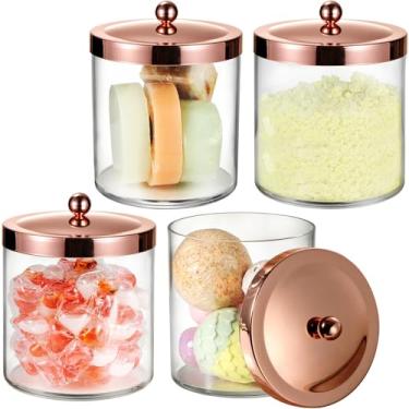 Imagem de SheeChung Pacote com 4 frascos grandes de boticário de 1,5 l com tampa de metal, recipientes de plástico com colheres, banheiro/lavanderia/cozinha/despensa, organizador de armazenamento de bancada