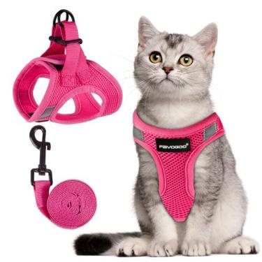 Imagem de Conjunto de arnês e coleira para gatos FAYOGOO Pink Solid para gatos g