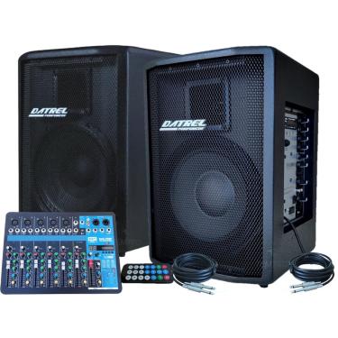 Imagem de Kit caixa som 10 400W datrel mesa 7 canais bt profissional