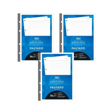 Imagem de Kit 03 Refil Caderno Argolado Fichário Tiliflex Tarjado Lumi Universitário Académie 96 Folhas Tilibra
