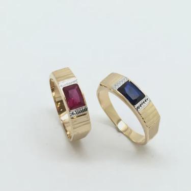 Imagem de Anel Masculino Formatura Ouro 18k Rubi, Safira ou Esmeralda sintética