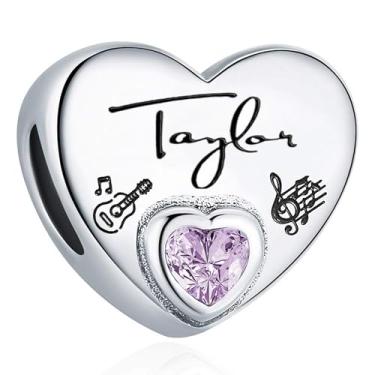 Imagem de Taylor Quotes Merch Charm Fit for Pandora Charms Braceletes Love Heart Taylor Charms Gifts For Fans, Zircônia cúbica, Cristais