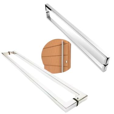 Imagem de Puxador U De Porta Aço Inox 40cm Vidro Madeira Social Correr Polido