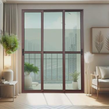 Imagem de Porta de Correr 3 Folhas Moveis Sequenciais 210 X 200 Elite com Fecho Automático Vidro Liso Corten