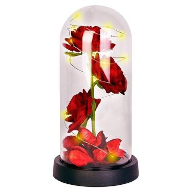 Imagem de Luminária Rosas Na Cúpula Com Led Redoma Arranjo Floral