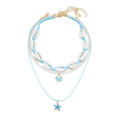 Imagem de Colar gargantilha boêmia com concha Puka estrela do mar para mulheres, boêmio, feito à mão, verão, praia, concha, imitação de pérola, colar em camadas, Havaí, presente, Zinco, Sem Pedra Preciosa