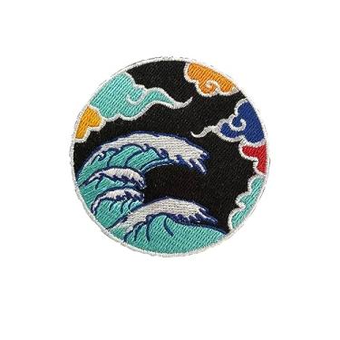 Imagem de Patch bordado de anime Wave Ocean Ironon, lindos acessórios para mochilas, coletes, jaquetas, jeans, chapéus, remendo bordado, patch de moral, patch de meme, patch de moral, patch militar, gancho e