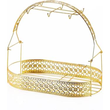 Imagem de Prateleira De Xícara De Café Dourada, Suporte De Metal Para Xícaras, Porta-copos De Espresso, Prateleira De Xícara De Chá Vintage Para 6 Xícaras E Pires, Gold