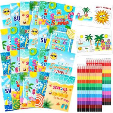 Imagem de Saypacck Conjunto de 24 mini livros de colorir de verão a granel com 24 conjuntos de giz de cera empilháveis na praia, piscina, lembrancinhas de festa, livros de atividades a granel para presentes de