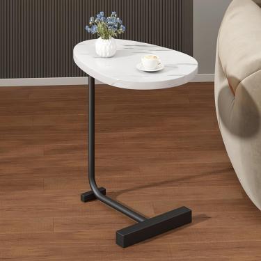 Imagem de Mesa Lateral Em Forma De C, Mesa De Apoio, Mesas Laterais De Quarto, Mesa De Apoio De Sofá, Mesa Lateral De Sofá Que Desliza Sob O Sofá-cama, Montagem Fácil, White+black, H-62cm/24.4in