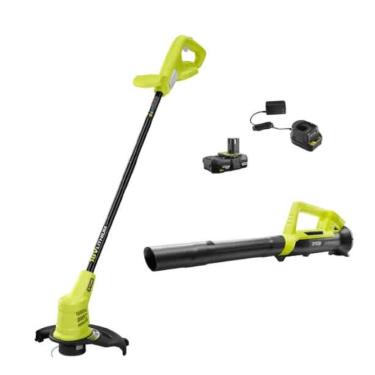 Imagem de RYOBI Aparador De Grama E Soprador Sem Fio 18V One+ De 10 Polegadas Com Bateria De 2,0 Ah E Carregador