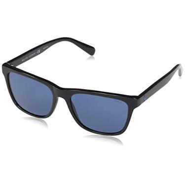 Imagem de Polo Ralph Lauren Ph4167 Óculos de sol masculinos, Preto brilhante/azul escuro, 56 mm