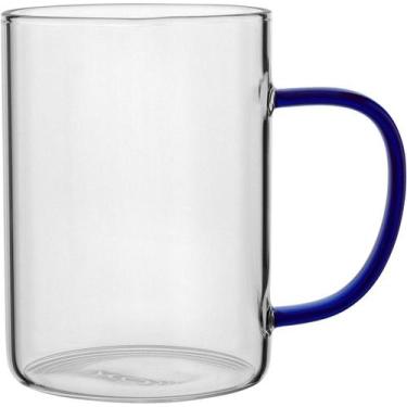 Imagem de Caneca De Vidro 450ml Para Café Chá Com Alça Azul Elegante - Nh