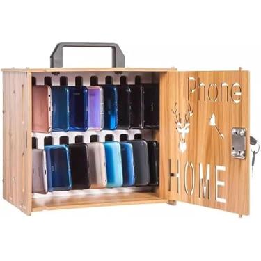 Imagem de 16/36 Slots De Madeira Estudante Celular Cofre Caixa Com Fechadura Empregado Armário De Armazenamento De Celular, Brown, 36