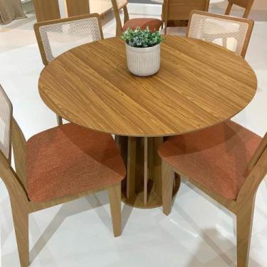 Imagem de Conjunto de Jantar Mesa Redonda MDF e 4 Cadeiras Tela Palha - Dalla Co