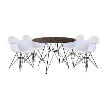 Imagem de Conjunto Mesa De Jantar Redonda 90Cm Amêndoa Com 4 Poltronas Pretas Ferro Preto Cor: Preto