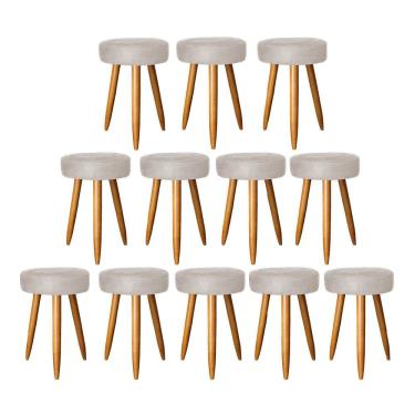 Imagem de Kit 12 Banqueta Alta Julia 50Cm Bar Cozinha Bistrô Pé Palito Castanho Tecido Sintético Bege