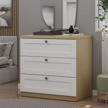 Imagem de Cômoda 100% Mdf 3 Gavetas Provençais Infinity Genialflex Savana/Branco