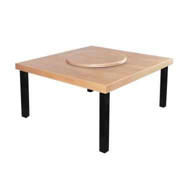 Imagem de Mesa De Jantar Indústrial Sophia 1,50M Quadrada Com Prato Giratório Base Alumínio - Natural - Bege