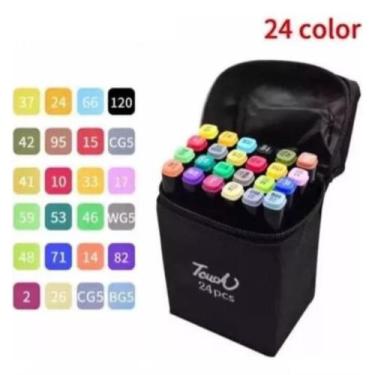 Imagem de Canetinhas Coloridas Escolar Ponta Dupla Estojo Com 24 Cores - Tinglu