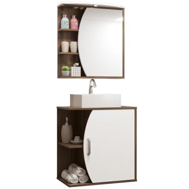 Imagem de Conjunto Para Banheiro Armário Gabinete 01 Porta 60 Cm Com Cuba Duna B06 Branco Nogal - Lyam Decor