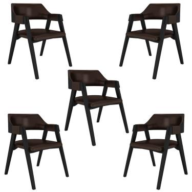 Imagem de Kit 5 Cadeiras Sala De Jantar E Jogos Carteados Madeira Maciça Poker Pu Marrom-preto G42 - Gran Belo