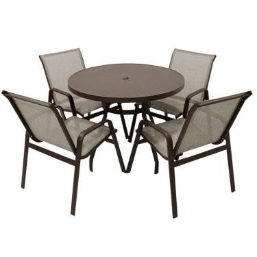 Imagem de Jogo De Mesa Ripada Aluminio 4 Cadeiras Tela Sling Piscina Marrom