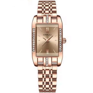 Imagem de Relógio De Quartzo Feminino Design Quadrado Bracelete De Aço Inoxidável Impermeavel 3atm Dourado