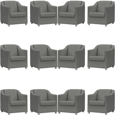 Imagem de Kit 12 Poltronas Mila Corino Cores Pé De Plástico Cromado - Cinza Corino