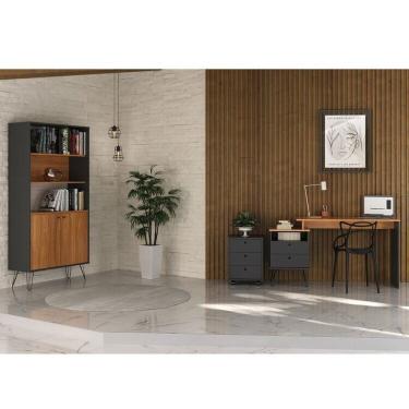 Imagem de Kit 3 Peças Com Escrivaninha Industrial, Gaveteiro Organizador E Estante Com Pés De Metal Freijó-preto