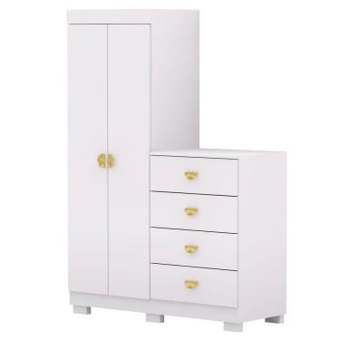 Imagem de Cômoda Guarda-roupa Com 4 Gavetas E 5 Prateleiras Cristine Branco/camarim