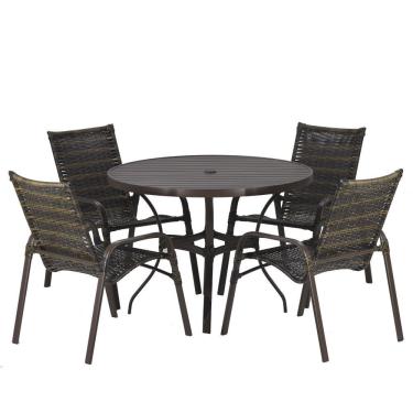 Imagem de 4 Cadeiras E Mesa Tampo Ripado área Jardim Varanda Piscina Cappuccino