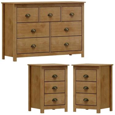 Imagem de Comoda 7 Gv 02 Mesas De Cabeceira 3 Gv Madeira Maciça Freijo Milani Store