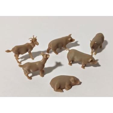 Imagem de cabras e porcos + ovelha 6 peças escala 1:64 sitio fazendinha diecast diorama 1/64 maquete