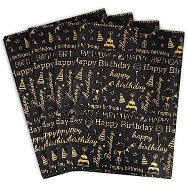 Imagem de MR FIVE 100 Folhas De Papel Seda Preto E Dourado Para Aniversário - 20" X 14", Design Alegre Sacolas Presentes Festas