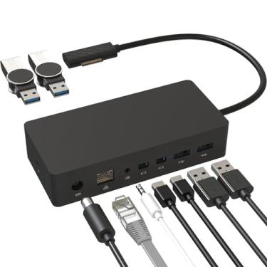 Imagem de CHONIMAR Docking Station De Superfície Com Fonte Alimentação 90 W, Mini Dp Duplo, 4 Portas Usb 3.0, Saída Áudio 3,5 Mm Compatível Pro 8/X/7/6/4/3/2017, Laptop 4/3/2, Go, Book2/Book, Go