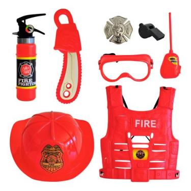 Imagem de Kit Infantil Conjunto Bombeiro Fantasia C/ Colete Extintor Acessórios 