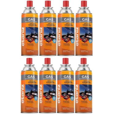Imagem de Kit 8 Refil Gás Fogareiro Etaniz 400ml 227g Butano Portátil Camping Churrasco Cozinha Maçaricos